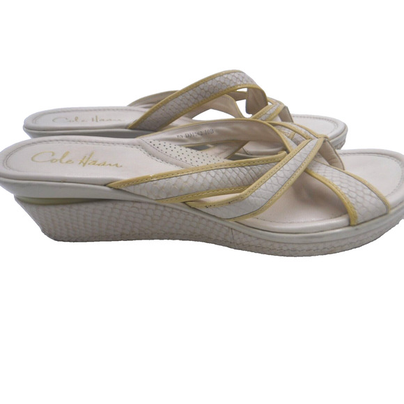 Cole Haan Women Wedge Thong Sandals‎ US 10B Leather Beige - Picture 1 of 9